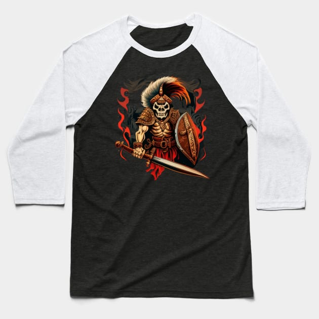 Skeleton warrior Baseball T-Shirt by Crazy skull
